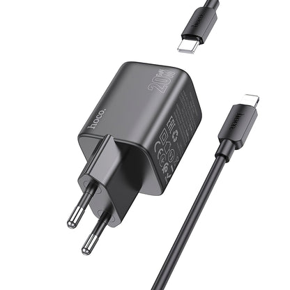 Network Charger with Lightning Cable HOCO N40, 20W, 3A, 1 x USB-C, Black 