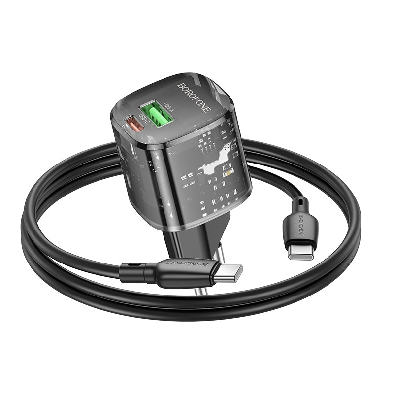 Network Charger with USB-C Cable Borofone BN17 Sunlight, 20W, 3A, 1 x USB-A - 1 x USB-C, Black