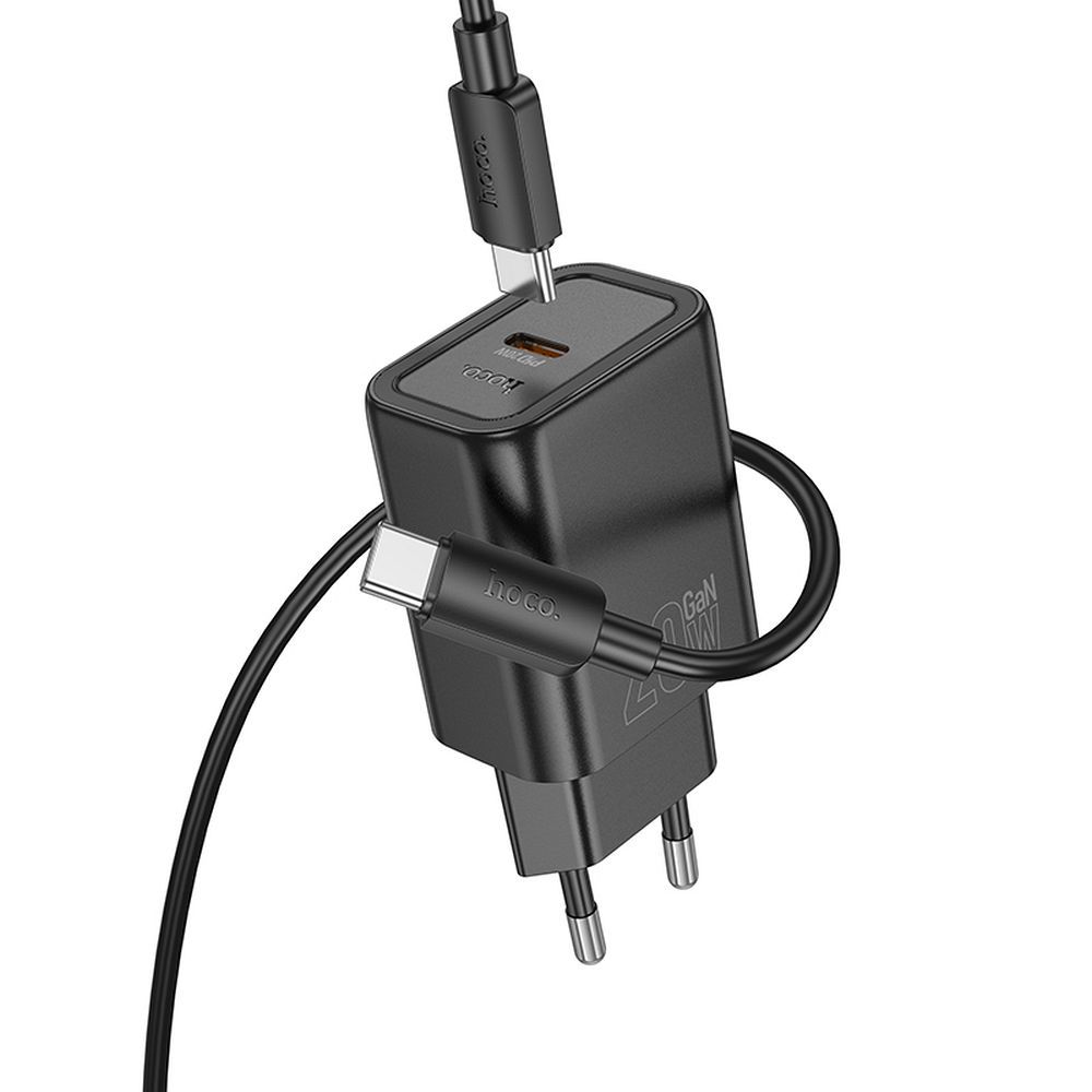 Polnilnik omrežja s kablom USB-C HOCO N60, 20W, 3A, 1 x USB-C, črn