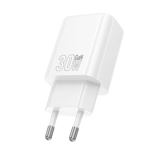 Polnilnik omrežja HOCO N63, 30W, 3A, 1 x USB-A - 1 x USB-C, Bel