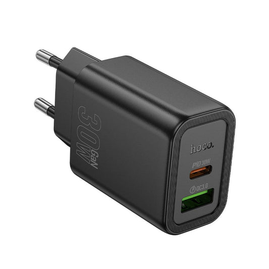 Polnilnik HOCO N63, 30W, 3A, 1 x USB-A - 1 x USB-C, črn