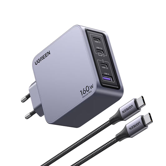 UGREEN X763 Nexode Pro Network Charger with USB-C Cable, 160W, 3.25A, 1 x USB-A - 3 x USB-C, Grey