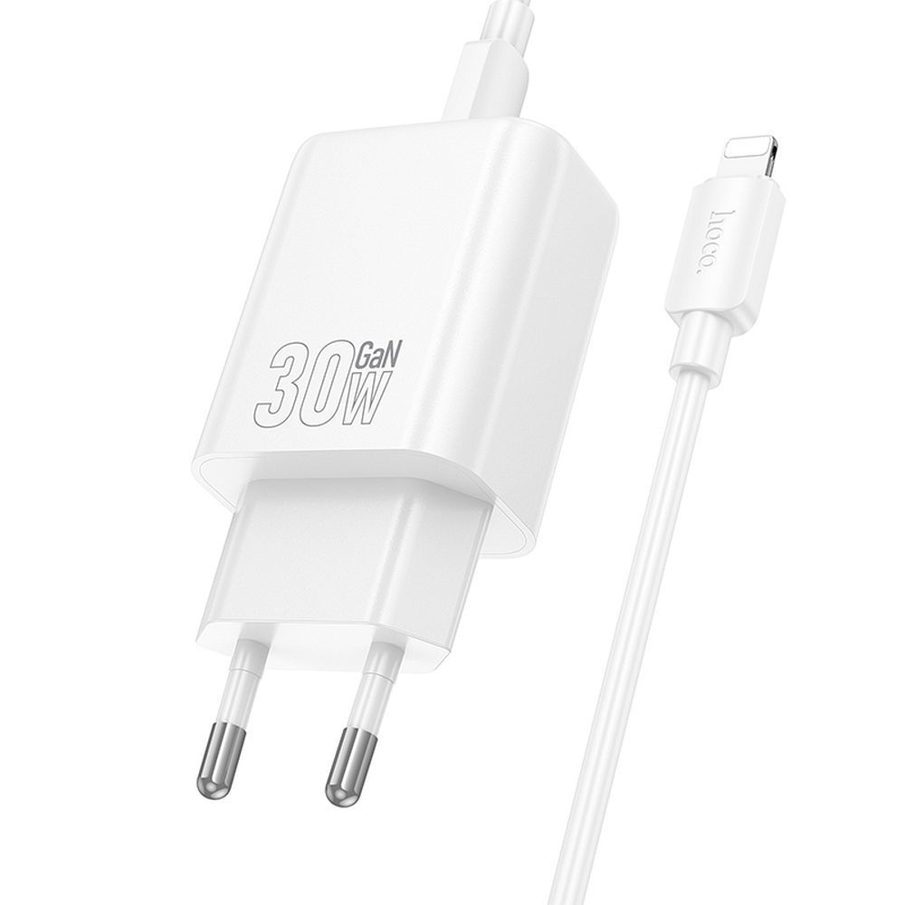 Omrežni polnilec s kablom Lightning HOCO N62, 30W, 3A, 1 x USB-C, Bel