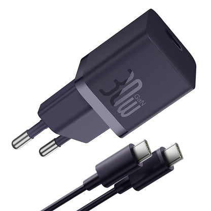 Polnilnik omrežja z USB-C kablom Baseus GaN Mini 1C, 30W, 3A, 1 x USB-C, Vijolična P10110902523-00