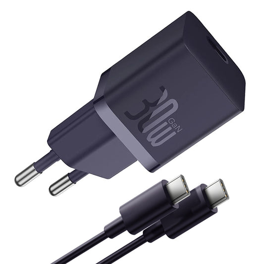 Polnilnik omrežja z USB-C kablom Baseus GaN Mini 1C, 30W, 3A, 1 x USB-C, Vijolična P10110902523-00