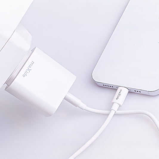 Polnilnik omrežja z USB-C kablom MaXlife MXTC-06-20AC, 20W, 3A, 1 x USB-A - 1 x USB-C, Bel