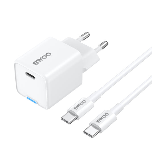 Polnilnik omrežja s kablom USB-C BWOO CDA211, 30W, 3A, 1 x USB-C, Bel
