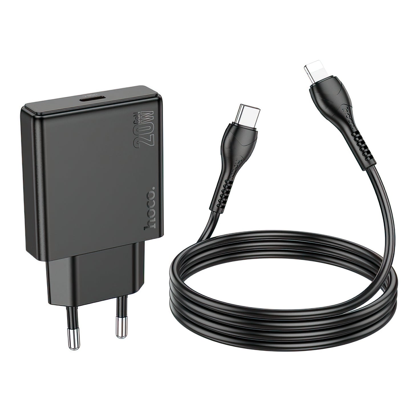 Polnilnik omrežja s kablom Lightning HOCO N37, 30W, 3A, 1 x USB-C, črn