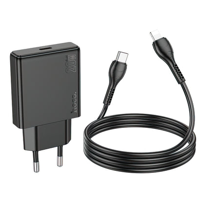 Polnilnik omrežja s kablom Lightning HOCO N37, 30W, 3A, 1 x USB-C, črn
