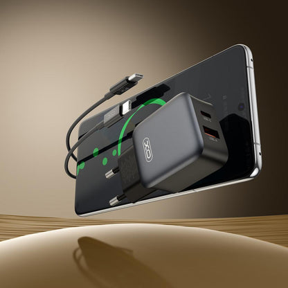 Omrežni polnilec s kablom USB-C XO Design L156, 30W, 3A, 1 x USB-A - 1 x USB-C, črn
