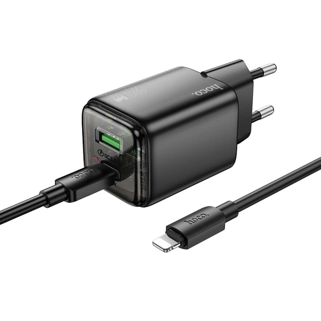 Omrežni polnilec s kablom Lightning HOCO N52, 20W, 3A, 1 x USB-A - 1 x USB-C, črn