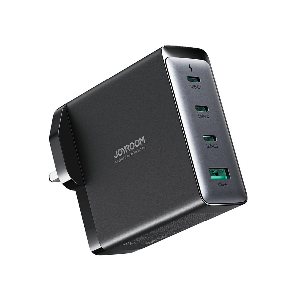 Omrežni polnilec z USB-C kablom Joyroom JR-TCG05UK, 140W, 5A, 1 x USB-A - 3 x USB-C, UK, črn