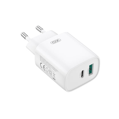 Polnilnik omrežja s kablom USB-C XO Design CE29, 20W, 3A, 1 x USB-A - 1 x USB-C, Bel
