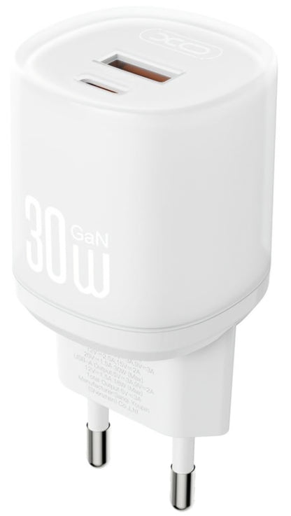 Polnilnik omrežja s kablom Lightning XO Design L151, 30W, 3A, 1 x USB-A - 1 x USB-C, Bel