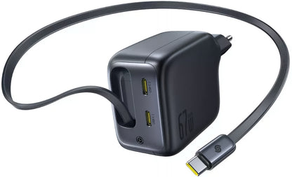 Polnilnik omrežja s kablom USB-C Baseus EnerCore CJ11, 67W, 3.35A, 2 x USB-C, črn E0121E00