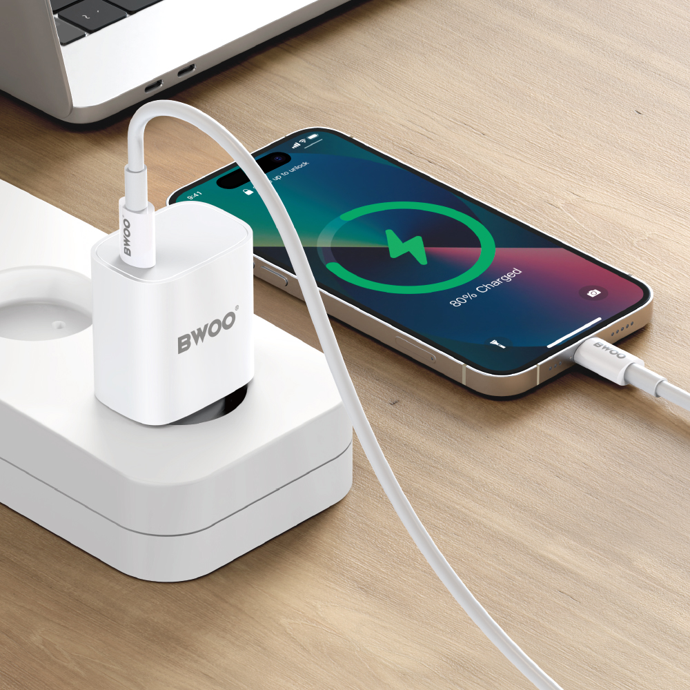 Omrežni polnilec z USB-C kablom BWOO CDA159, 20W, 3A, 1 x USB-C, Bel