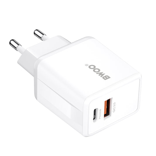 Polnilnik omrežja z USB-C kablom BWOO CDA182, 38W, 3A, 1 x USB-A - 1 x USB-C, Bel
