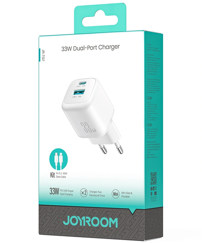 Polnilnik Joyroom JR-TG7 z Lightning kablom, 33W, 3A, 1 x USB-A - 1 x USB-C, bel