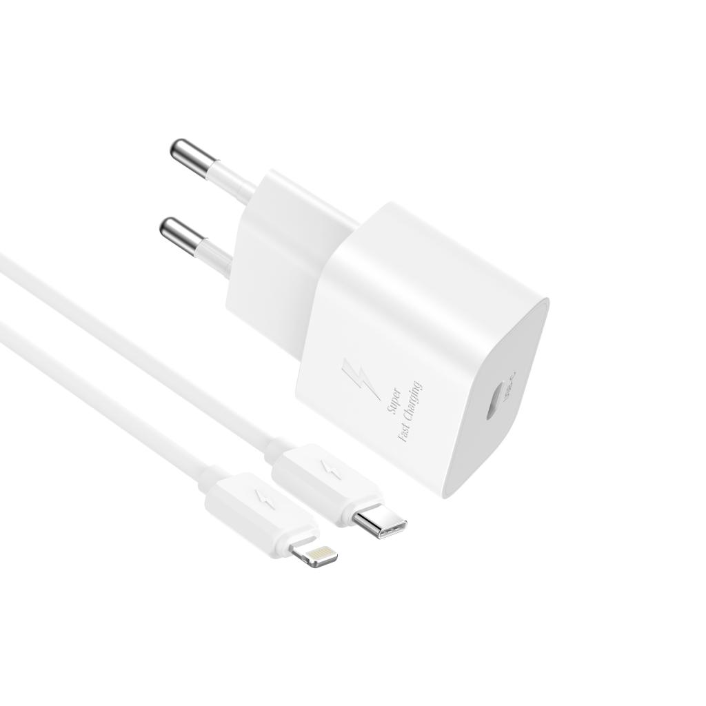 Omrežni polnilec z Lightning kablom XO Design L167, 25W, 3A, 1 x USB-C, bel