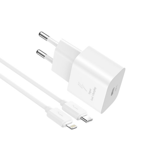 Omrežni polnilec z Lightning kablom XO Design L167, 25W, 3A, 1 x USB-C, bel