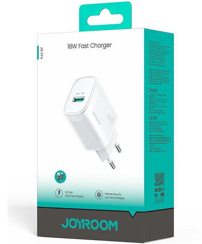 Omrežni polnilec z USB-C kablom Joyroom JR-TF4, 18W, 3A, 1 x USB-A, bel
