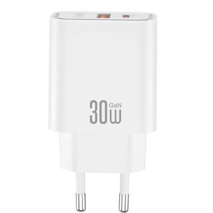 Omrežni polnilec z USB-C kablom XO Design CE42, 30W, 3A, 1 x USB-A - 1 x USB-C, bel