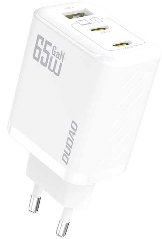 Omrežni polnilec z USB-C kablom Dudao A29C, 65W, 3,25A, 1 x USB-A - 2 x USB-C, bel