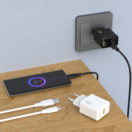Omrežni polnilec z USB-C kablom Dudao A23TEU, 12W, 2.4A, 1 x USB-A, črn