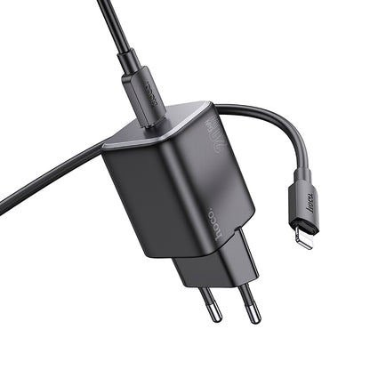 Network Charger with Lightning Cable HOCO N40, 20W, 3A, 1 x USB-C, Black 