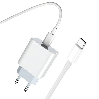 Omrežni polnilec s kablom USB-C Prestico F8S, 20W, 3A, 1 x USB-C, bel