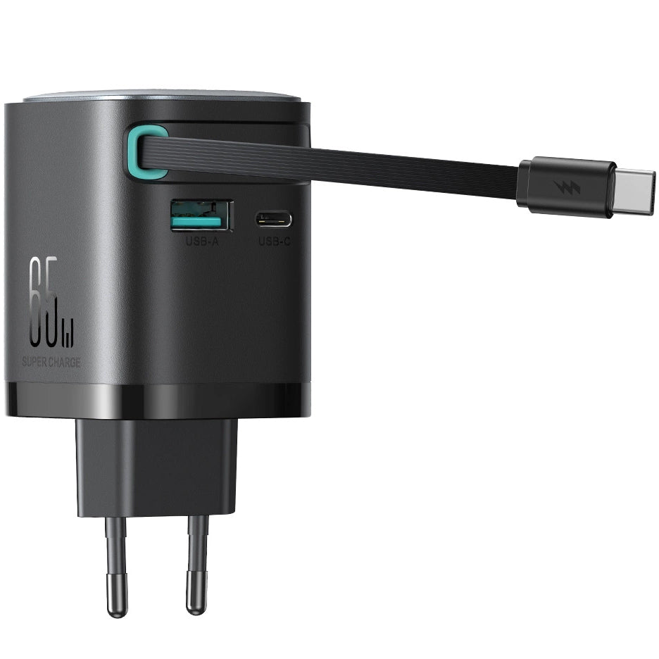 Joyroom JR-TCL02 USB-C Cabled Network Charger JR-TCL02, 65W, 3A, 1 x USB-A - 1 x USB-C, Black 