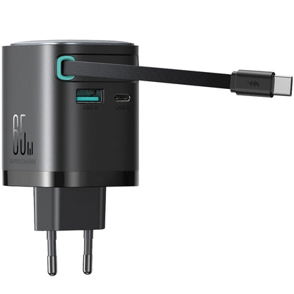 Joyroom JR-TCL02 USB-C Cabled Network Charger JR-TCL02, 65W, 3A, 1 x USB-A - 1 x USB-C, Black 