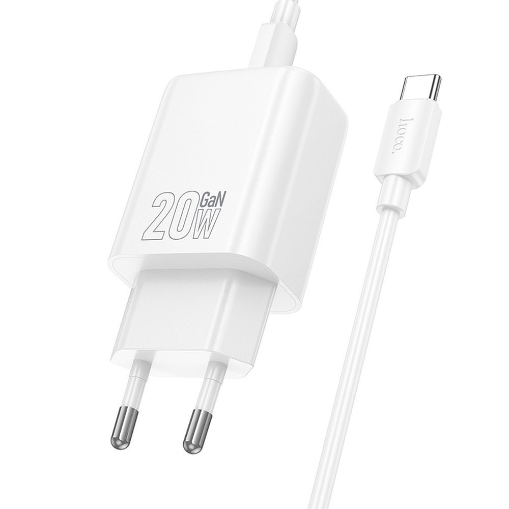 Polnilnik omrežja s kablom USB-C HOCO N61, 20W, 3A, 1 x USB-A - 1 x USB-C, bel