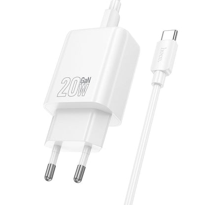 Polnilnik omrežja s kablom USB-C HOCO N61, 20W, 3A, 1 x USB-A - 1 x USB-C, bel
