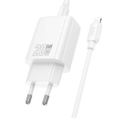Polnilnik omrežja s kablom Lightning HOCO N61, 20W, 3A, 1 x USB-A - 1 x USB-C, bel