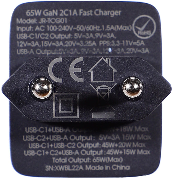 Polnilnik omrežja s kablom USB-C Joyroom TCG01, 65W, 3.25A, 1 x USB-A - 2 x USB-C, črn