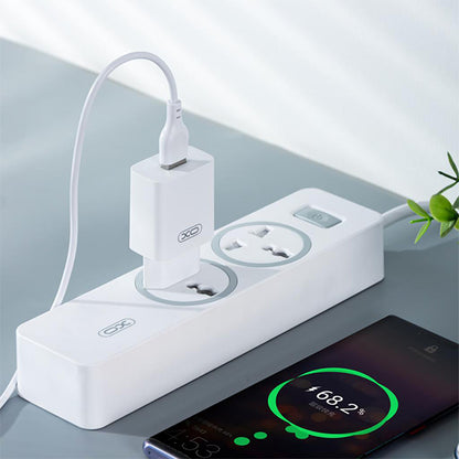 Polnilnik omrežja s kablom microUSB XO Design L99, 12W, 2.4A, 1 x USB-A, Bel