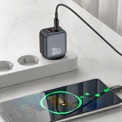 Omrežni polnilec s kablom USB-C XO Design L156, 30W, 3A, 1 x USB-A - 1 x USB-C, črn