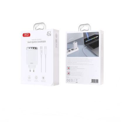 Network Charger with USB-C Cable XO Design CE22, 45W, 3A, 2 x USB-A - 2 x USB-C, White