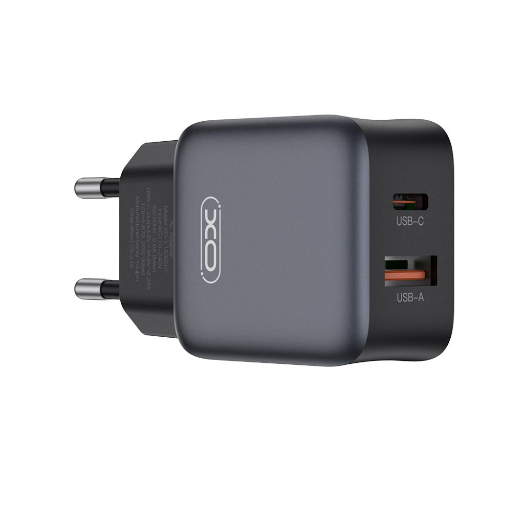 Polnilnik za omrežje s kablom Lightning XO Design L156, 30W, 3A, 1 x USB-A - 1 x USB-C, črn