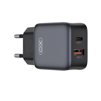 Polnilnik za omrežje s kablom Lightning XO Design L156, 30W, 3A, 1 x USB-A - 1 x USB-C, črn