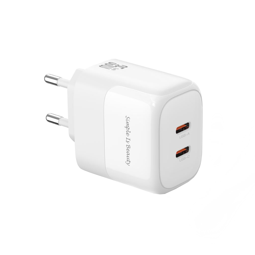 Omrežni polnilec s kablom USB-C XO Design L140, 35W, 3A, 2 x USB-C, Bel