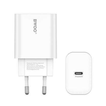 Polnilnik omrežja s kablom USB-C BWOO CDA233, 20W, 3A, 1 x USB-C, Bel
