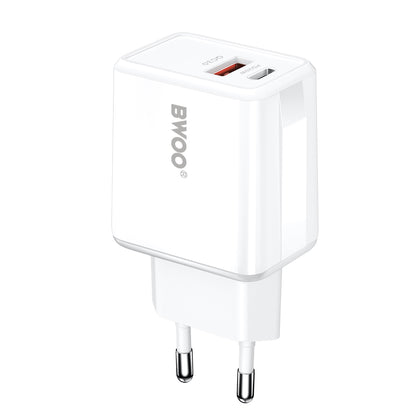 Polnilnik omrežja z USB-C kablom BWOO CDA182, 38W, 3A, 1 x USB-A - 1 x USB-C, Bel