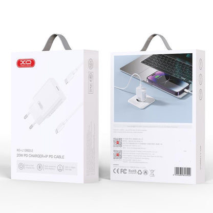 Omrežni polnilec z Lightning kablom XO Design L126, 20W, 3A, 1 x USB-C, bel