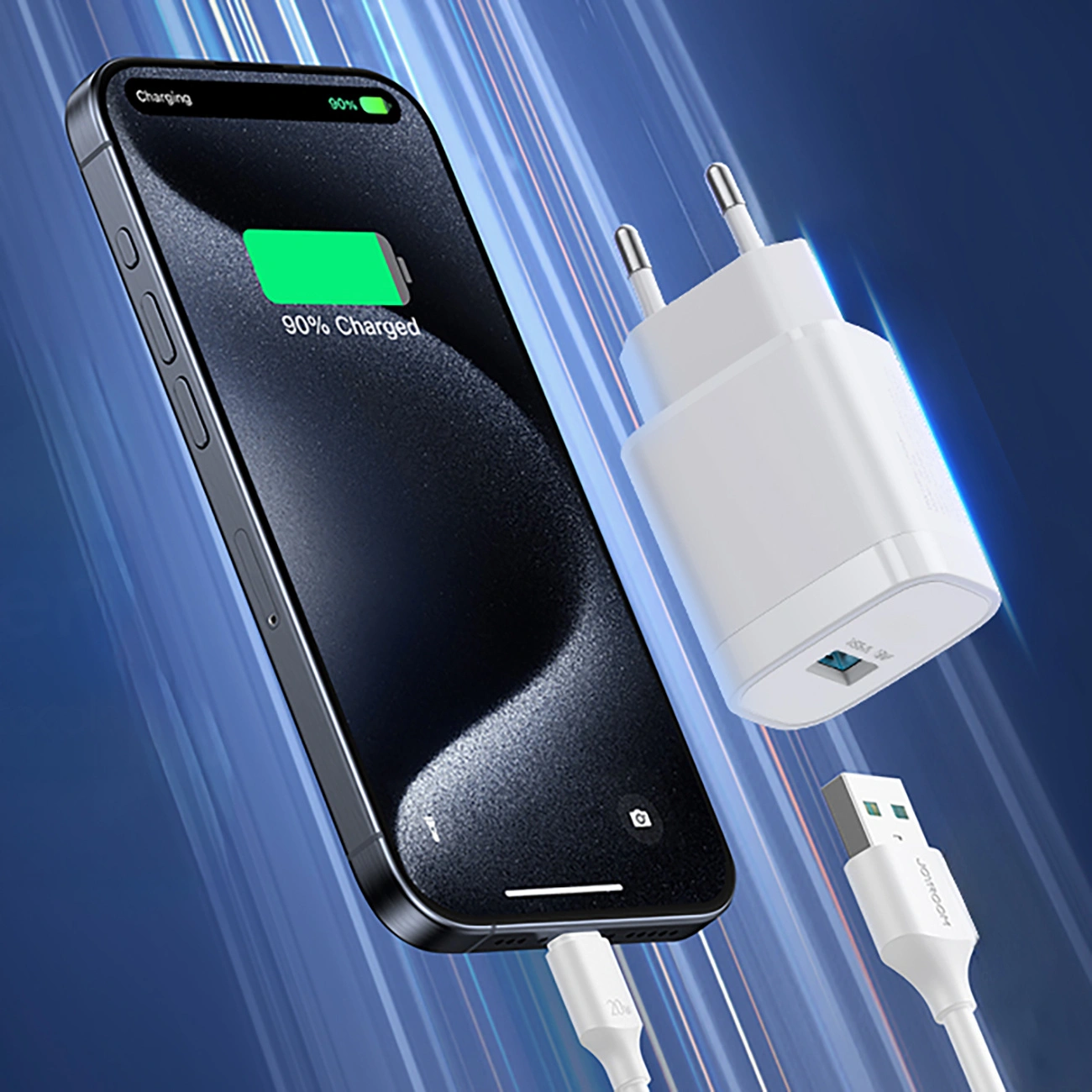 Omrežni polnilec z USB-C kablom Joyroom JR-TF4, 18W, 3A, 1 x USB-A, bel