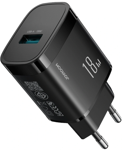 Joyroom JR-TF4 USB-C Cable Wall Charger, 18W, 3A, 1 x USB-A, Black