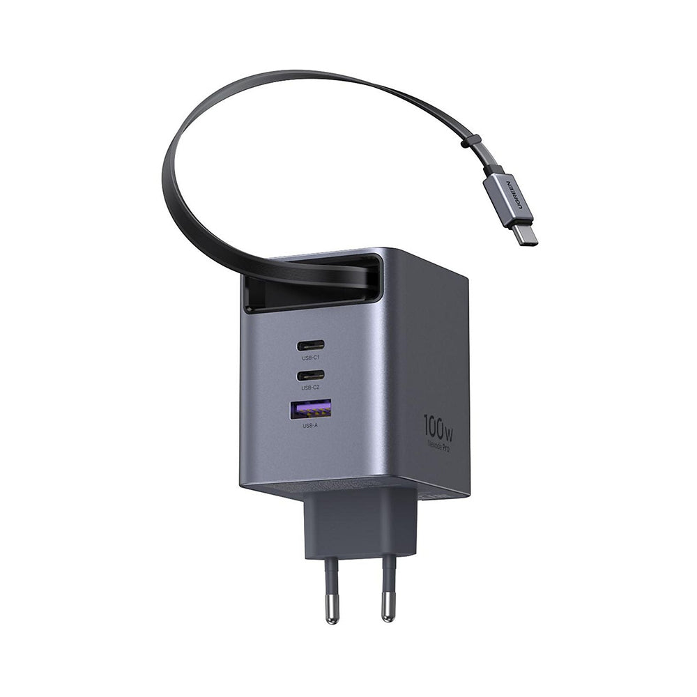 Omrežni polnilec z USB-C kablom UGREEN X616 (65828), 100W, 5A, 1 x USB-A - 3 x USB-C, Siva