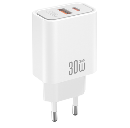 Omrežni polnilec z USB-C kablom XO Design CE42, 30W, 3A, 1 x USB-A - 1 x USB-C, bel