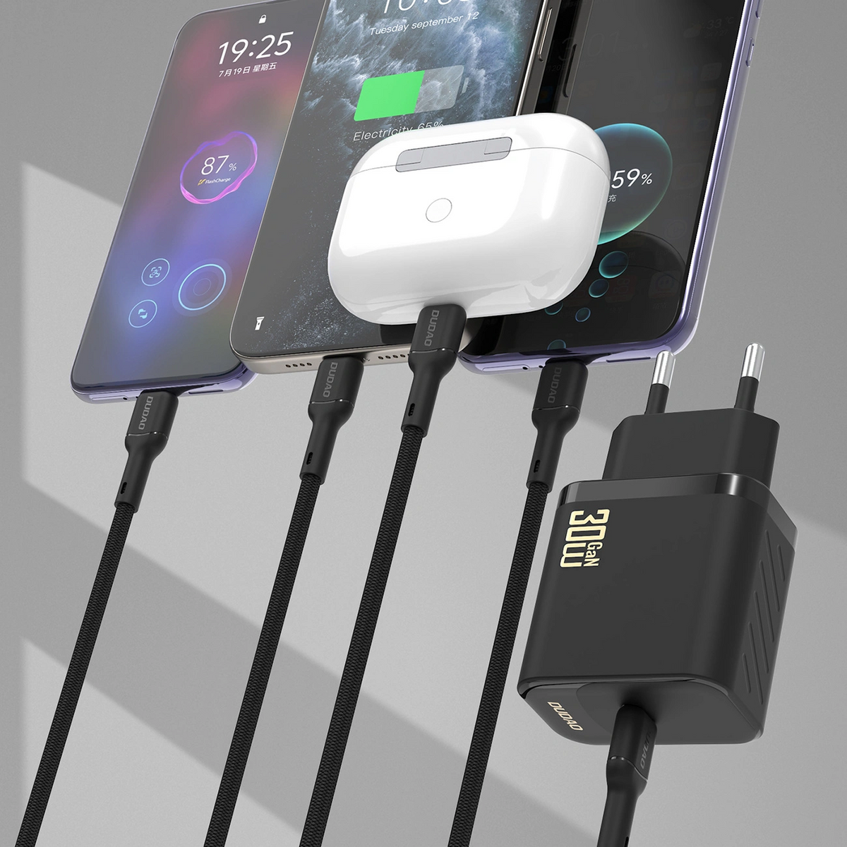 Omrežni polnilec z USB-C kablom Dudao A27PCEU, 30W, 3A, 1 x USB-C, črn